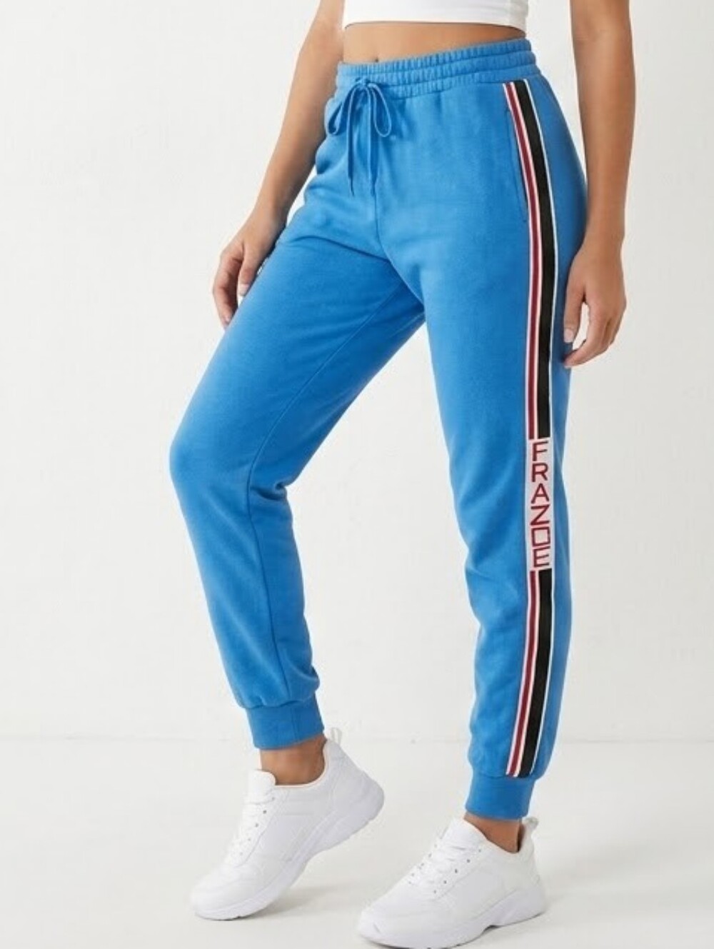 Forever 21 France Stripe Joggers Small Blue Drawstring Track Sporty Loungewear